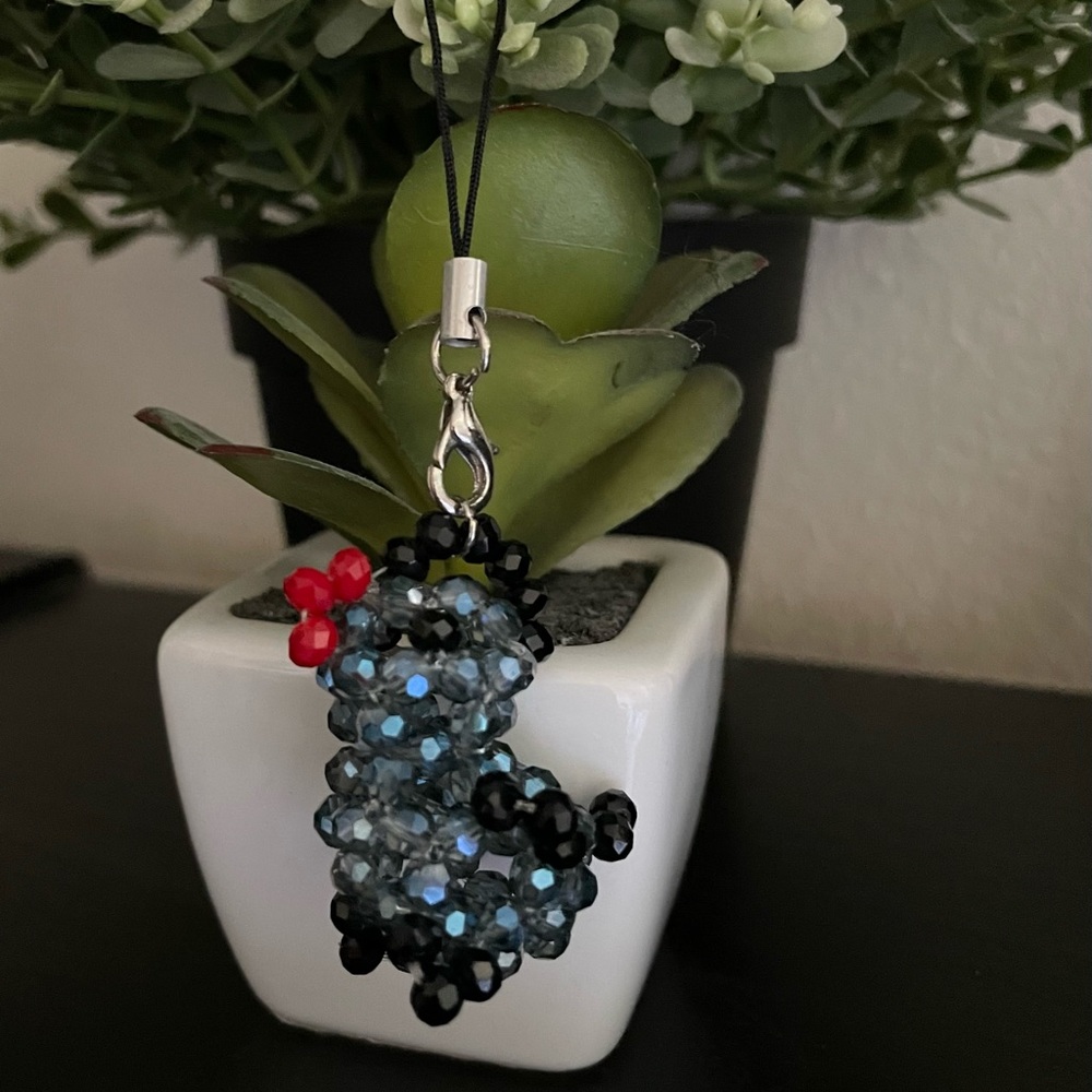 Black and blue bead chicken keychain handmade